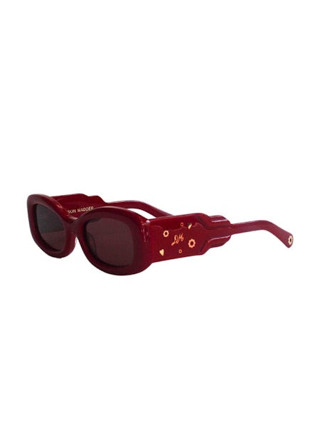 Damson Madder Round Square Sunglasses with Charm Detail - Red