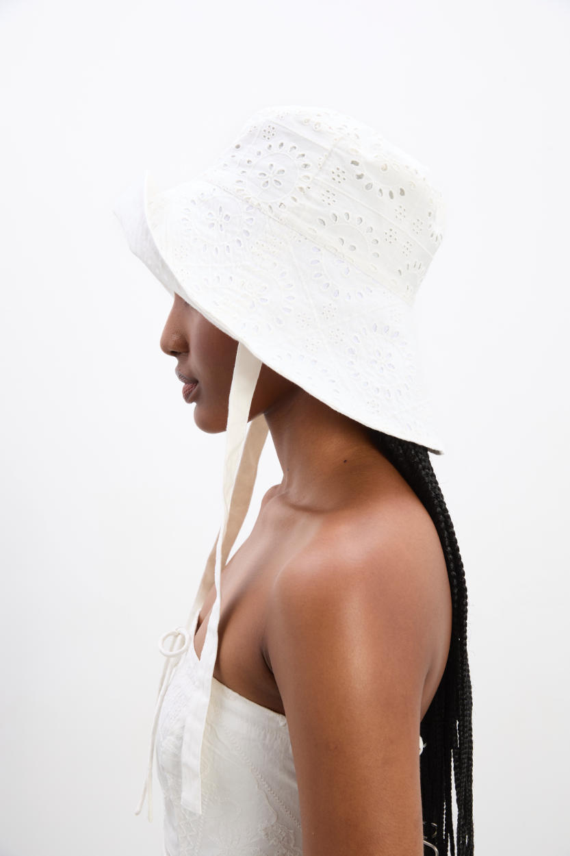 Damson Madder Lillian Broderie Sun Hat - White