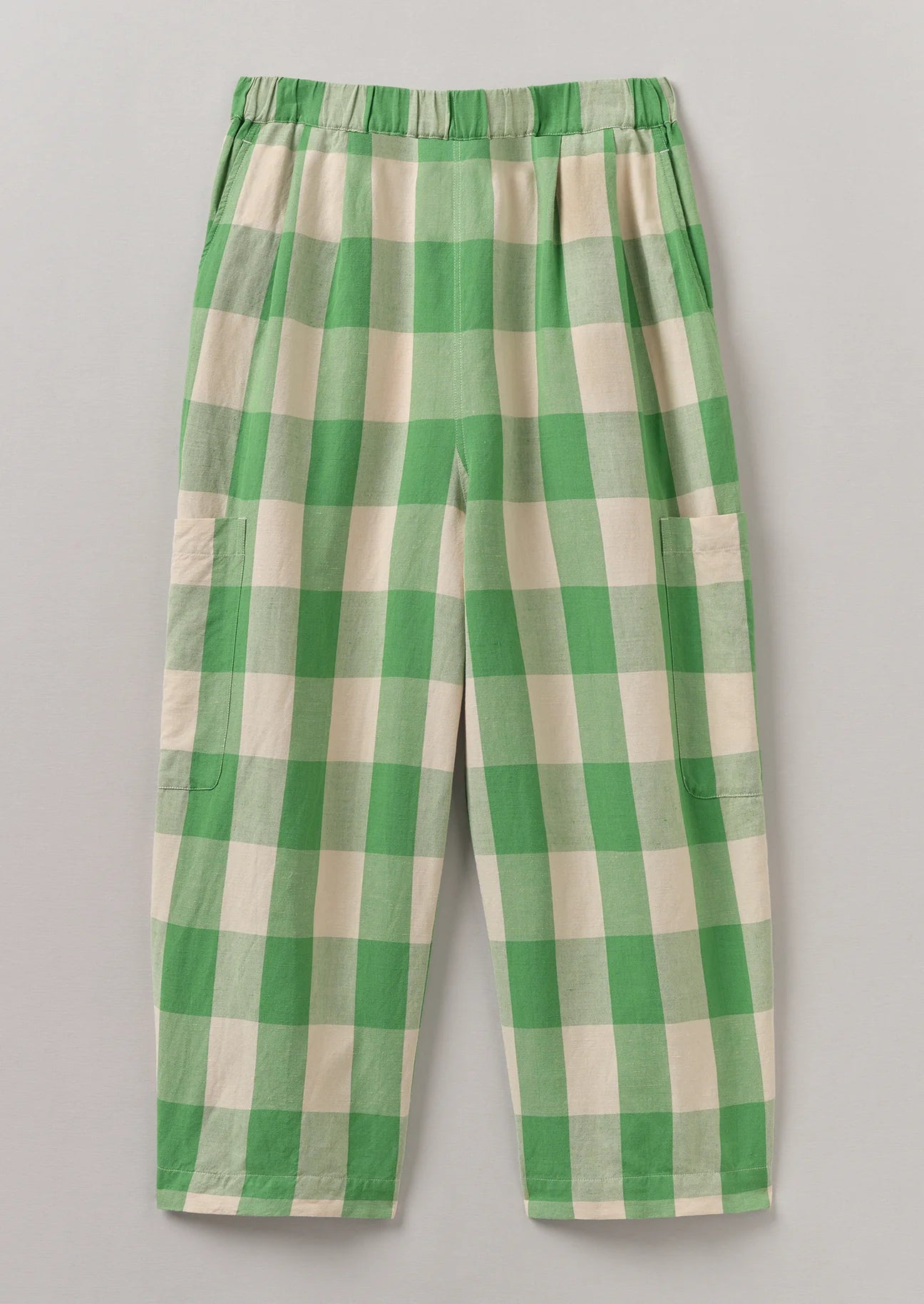 TOAST - Gingham Linen Cotton Trousers - Lawn Green/Pulp