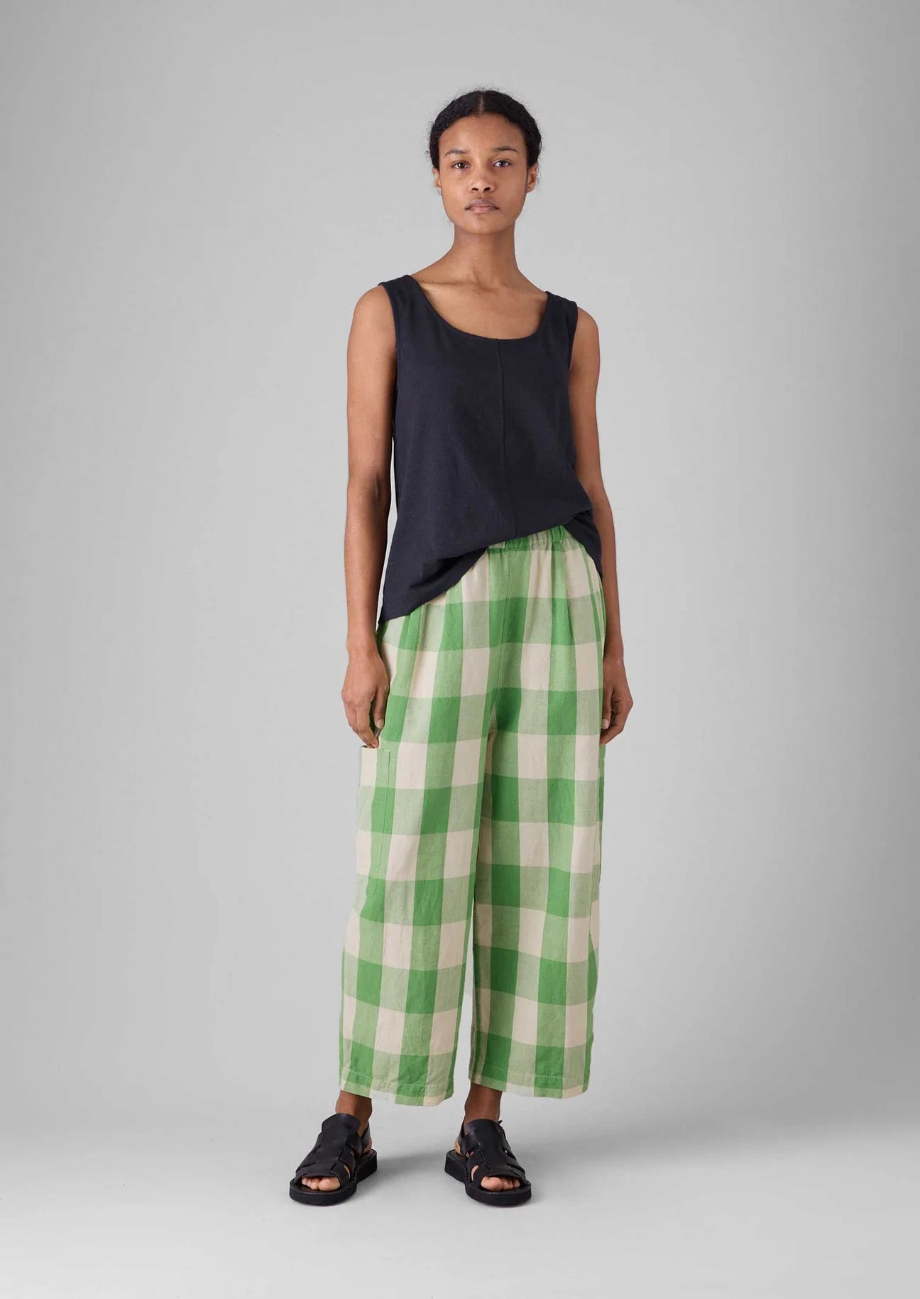 TOAST - Gingham Linen Cotton Trousers - Lawn Green/Pulp