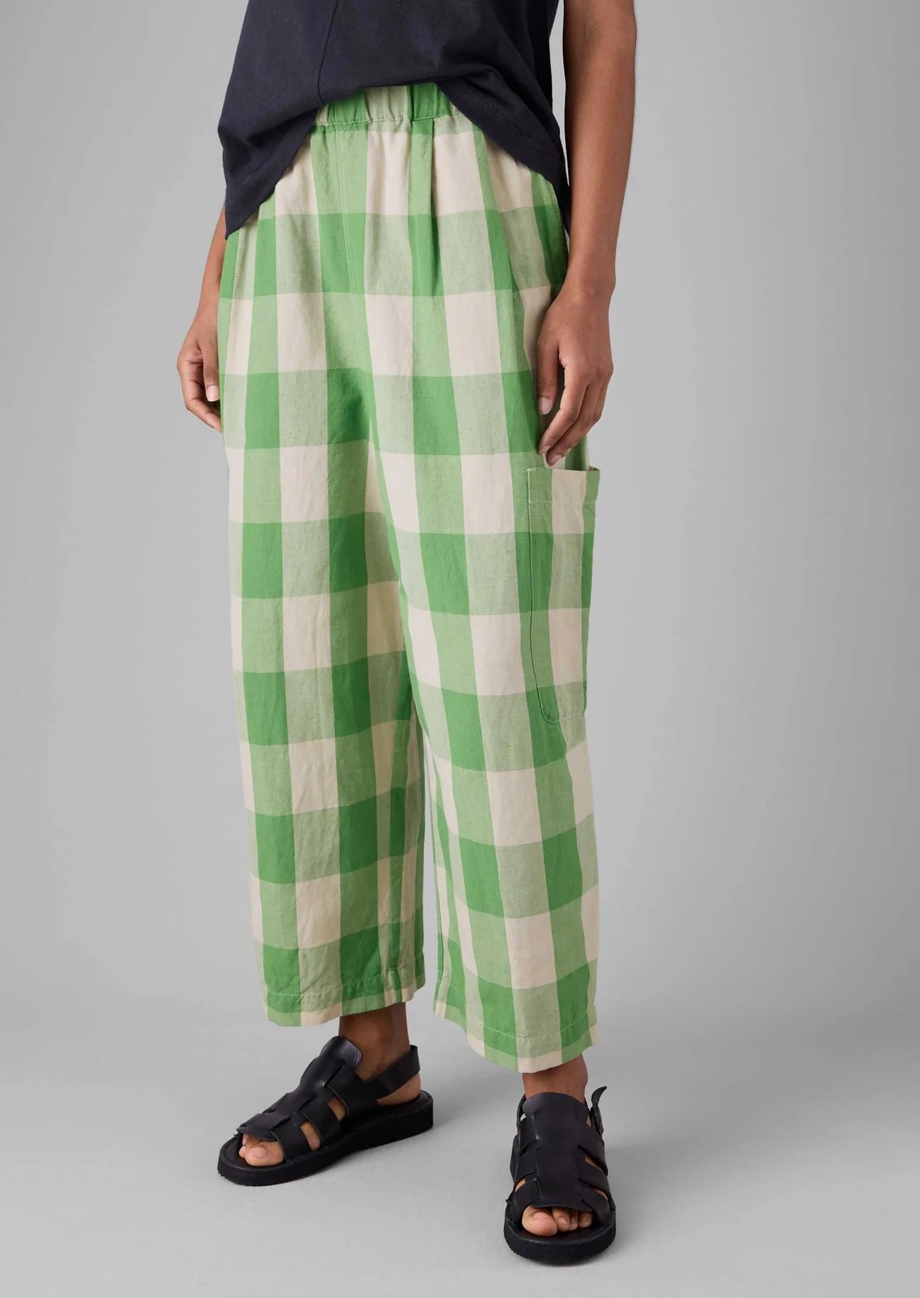 TOAST - Gingham Linen Cotton Trousers - Lawn Green/Pulp