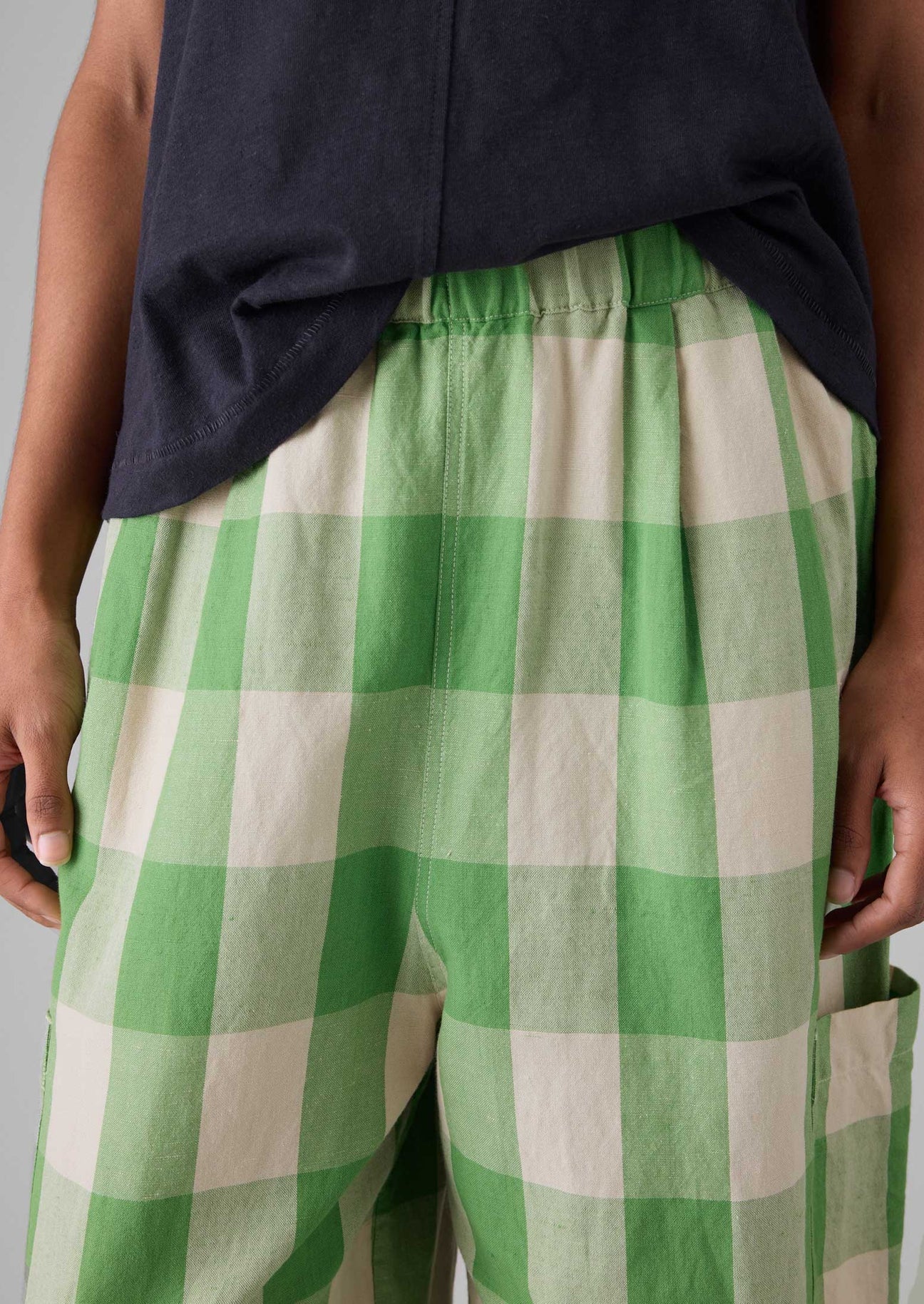 TOAST - Gingham Linen Cotton Trousers - Lawn Green/Pulp