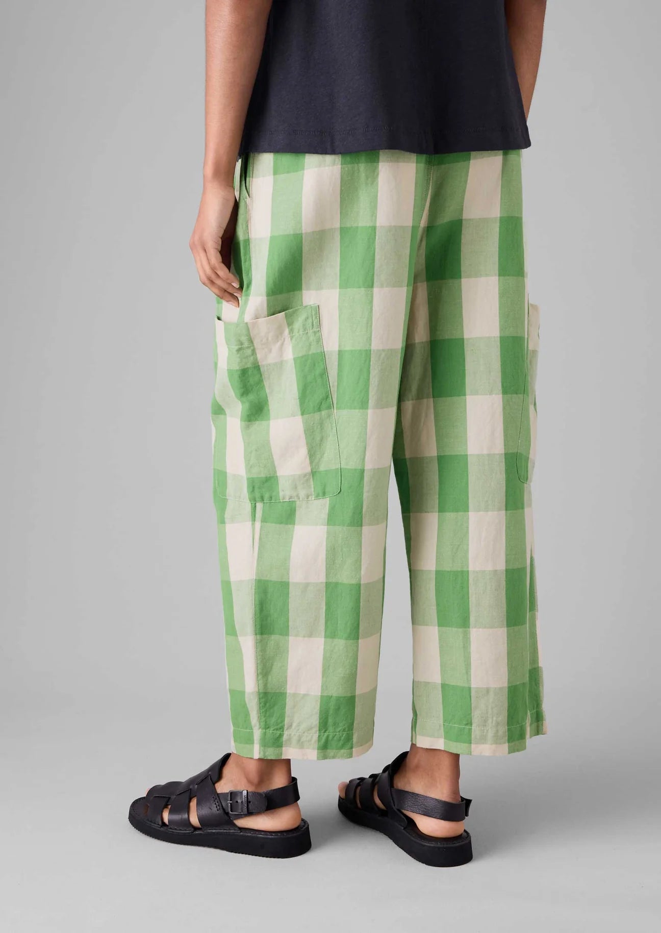 TOAST - Gingham Linen Cotton Trousers - Lawn Green/Pulp