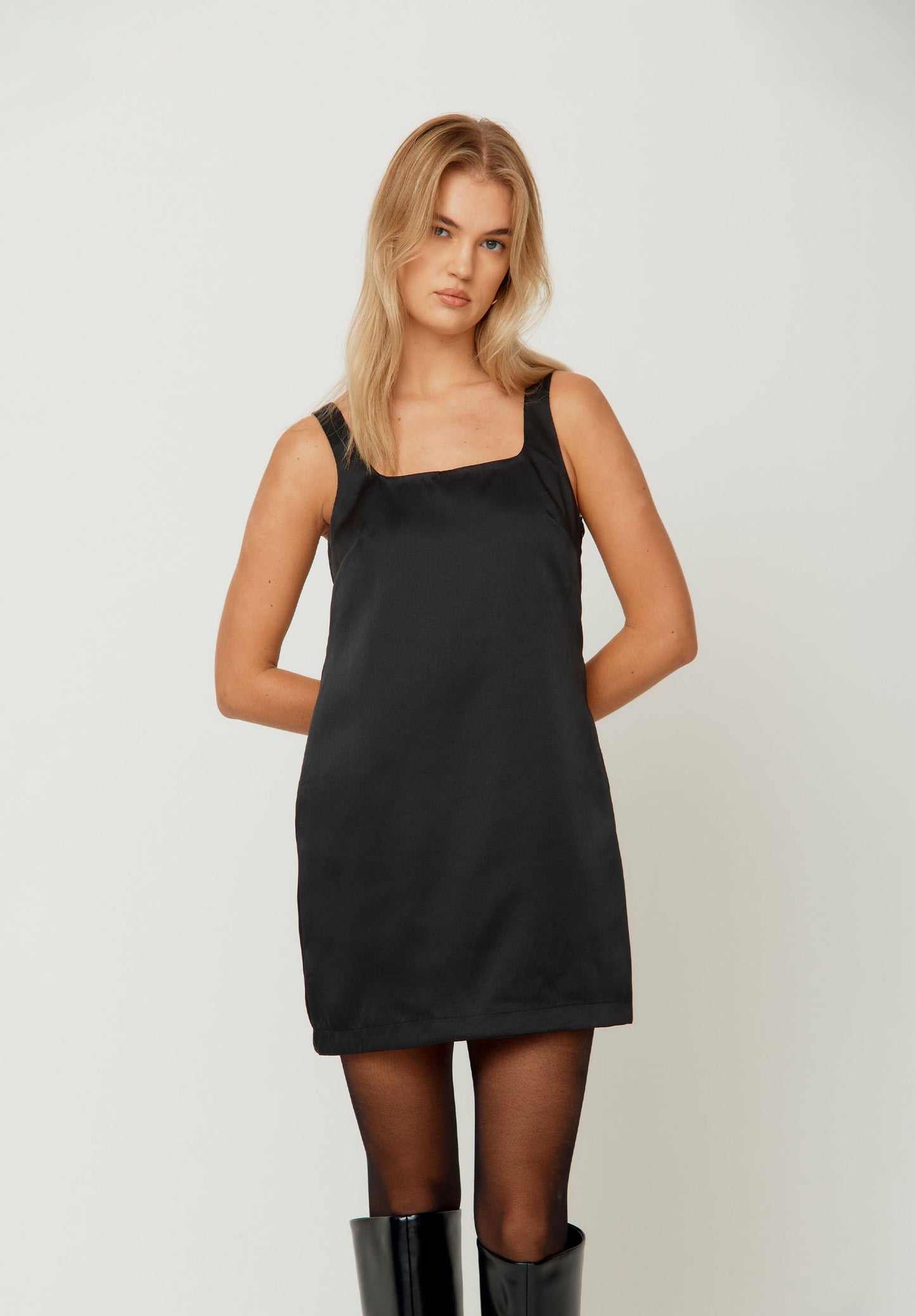 House of Sunny - Mini Satin Shift - Jet Black